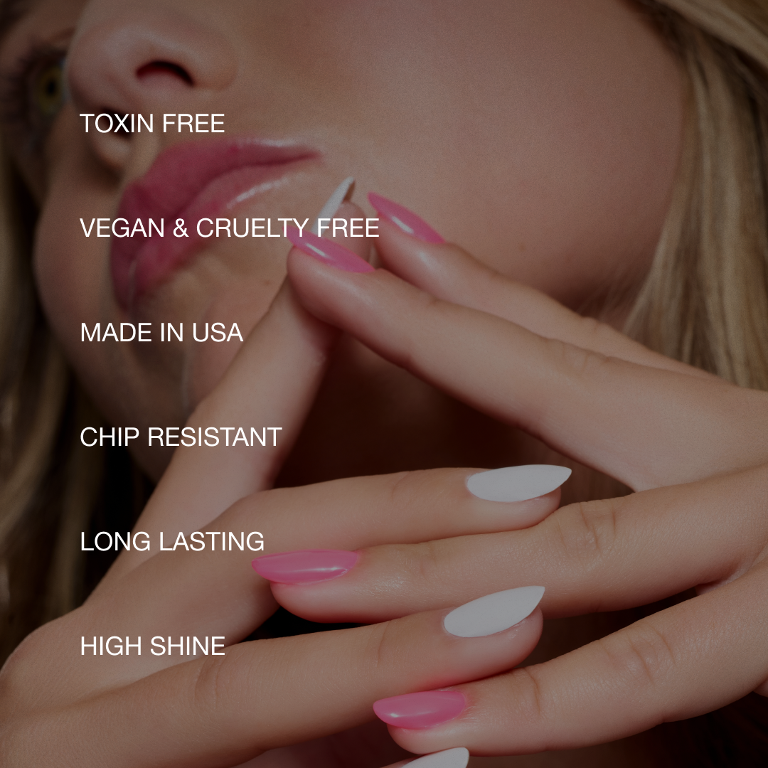 List of Value props including toxin free, vegan and cruelty free, made in the USA, chip resistant, long lasting and high shine.