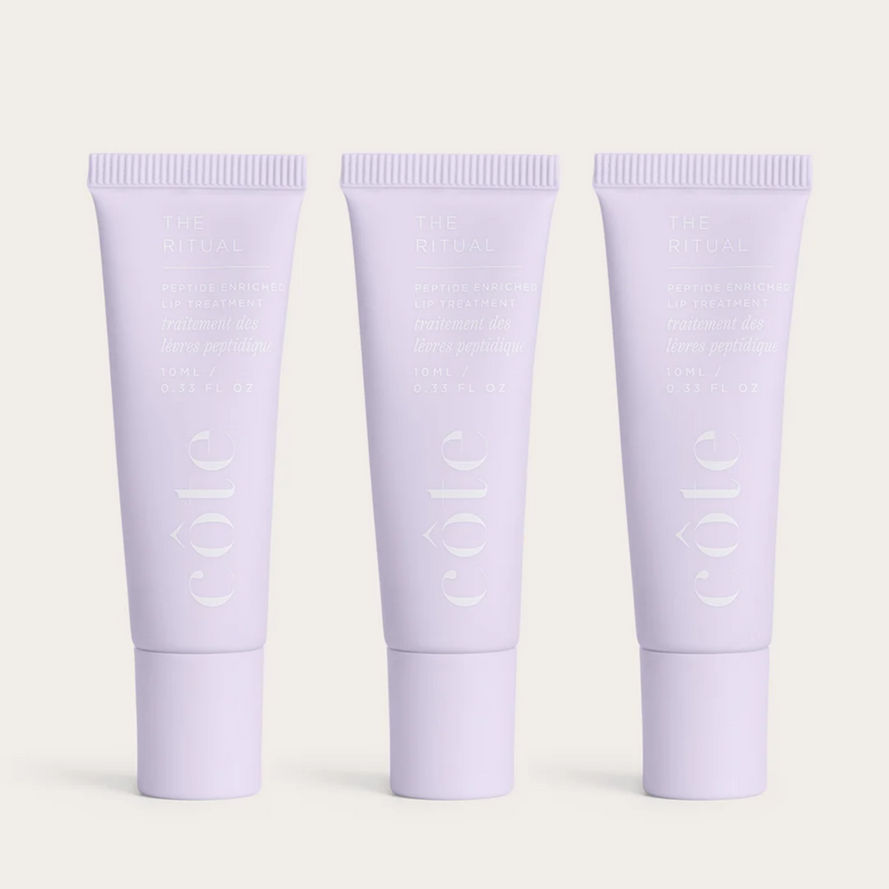 Three tubes of Côte Beauty The Ritual Peptide Lip Treatment Non-Toxic Hydrating Lip Care