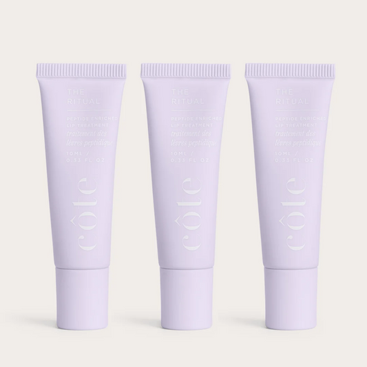 Three tubes of Côte Beauty The Ritual Peptide Lip Treatment Non-Toxic Hydrating Lip Care