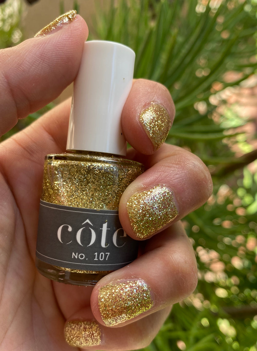 No. 107 Fine-Flake Gold Glitter Nail Polish - Vegan Nail Polish -hand