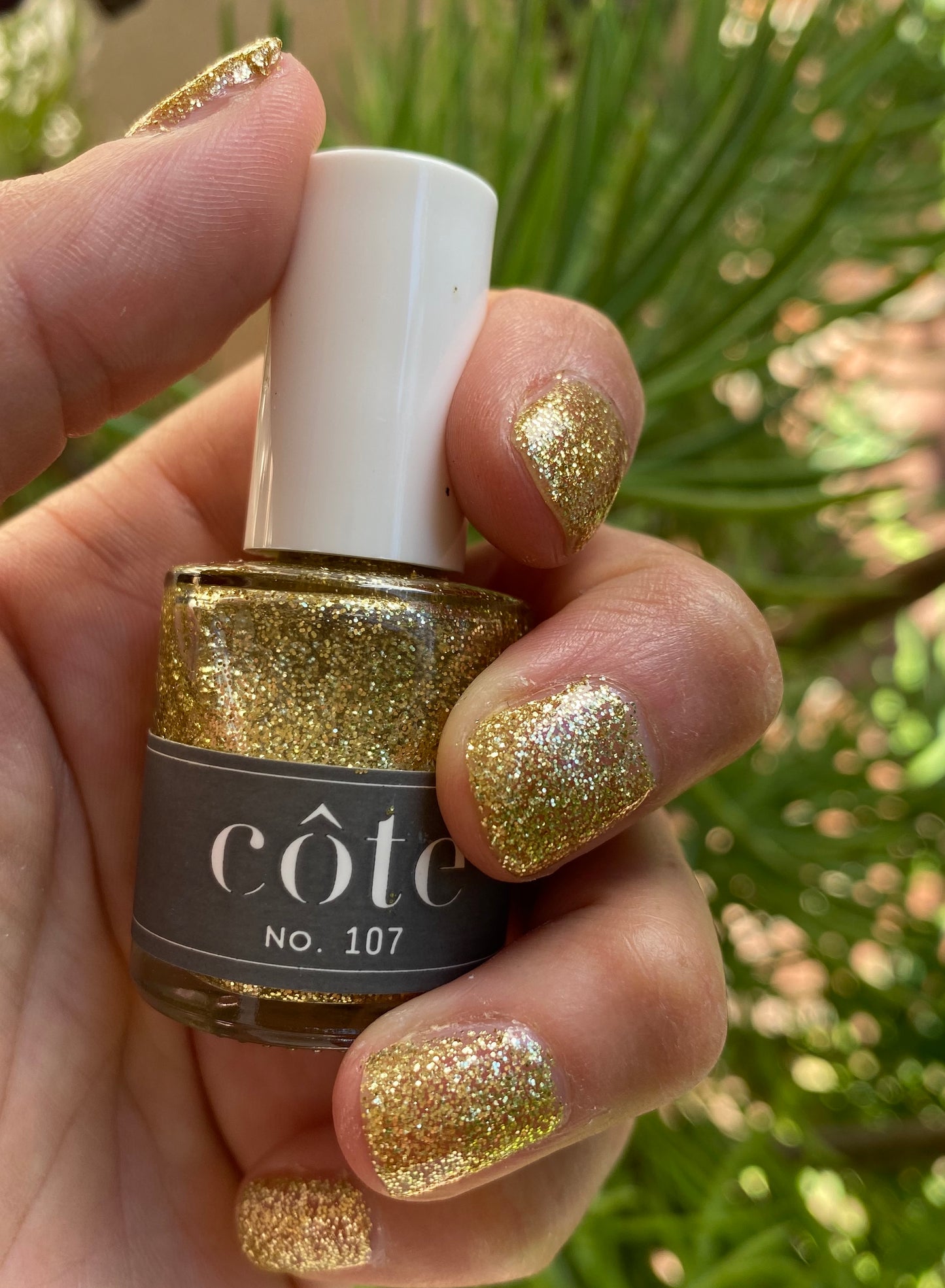 No. 107 Fine-Flake Gold Glitter Nail Polish - Vegan Nail Polish -hand